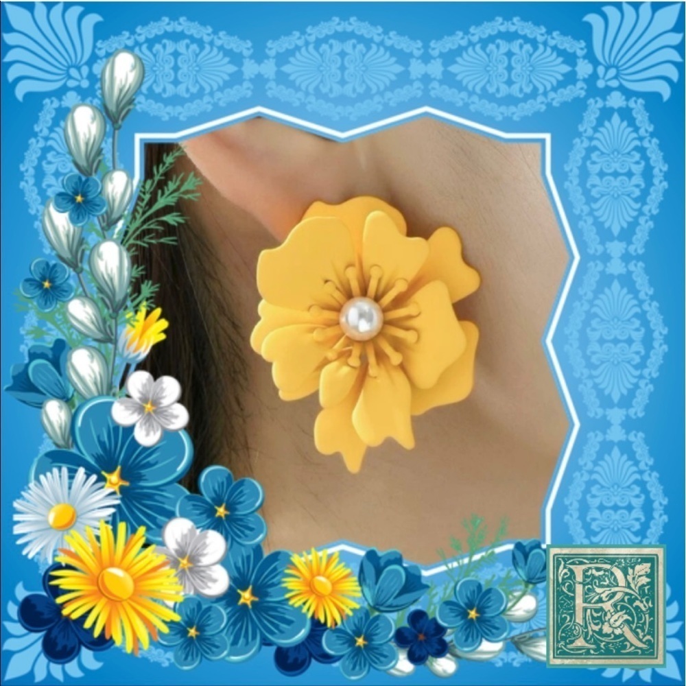 Faux Pearl Bright Yellow Flower Earrings​​